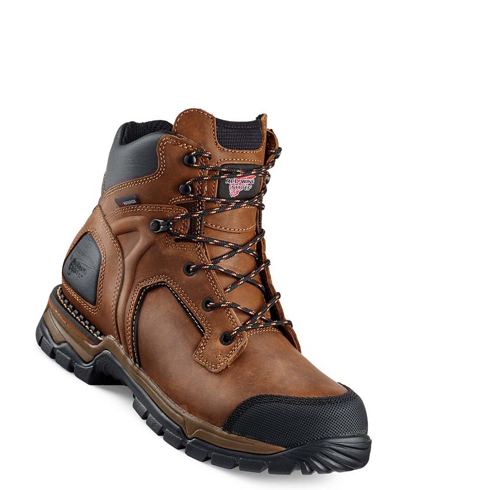 Brown Men\'s Red Wing 6-inch Waterproof Soft Toe Work Boots | AU95CTV