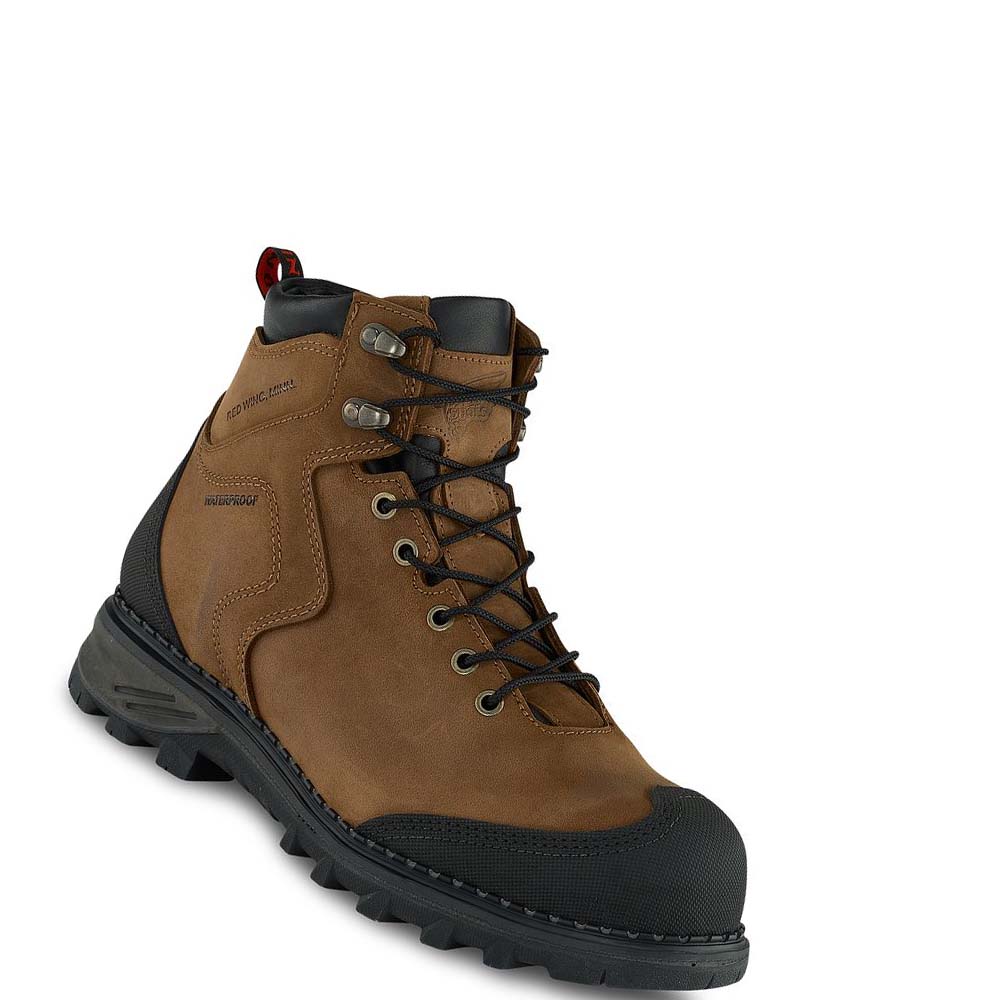 Brown Men\'s Red Wing Burnside 6-inch Safety Toe Waterproof Boots | AU423YXF