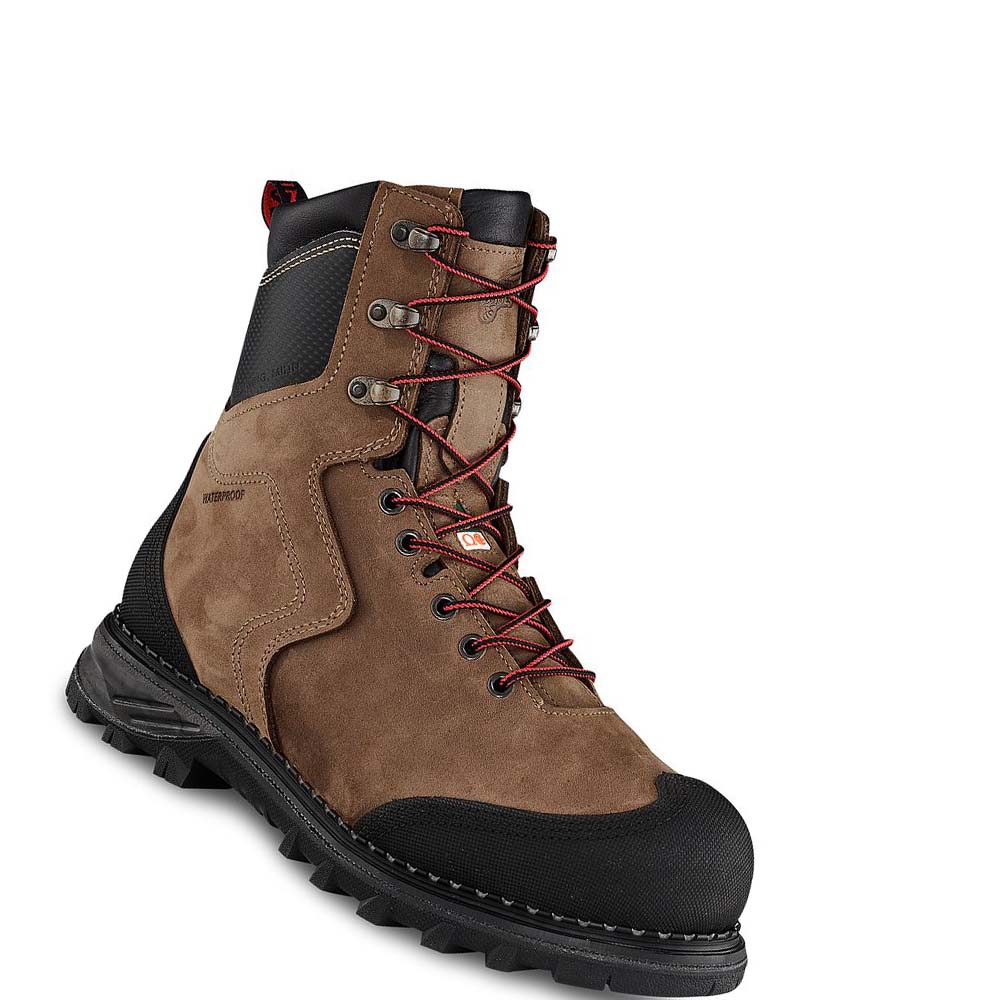 Brown Men\'s Red Wing Burnside 8-inch Waterproof, CSA Safety Boots | AU331ZUT