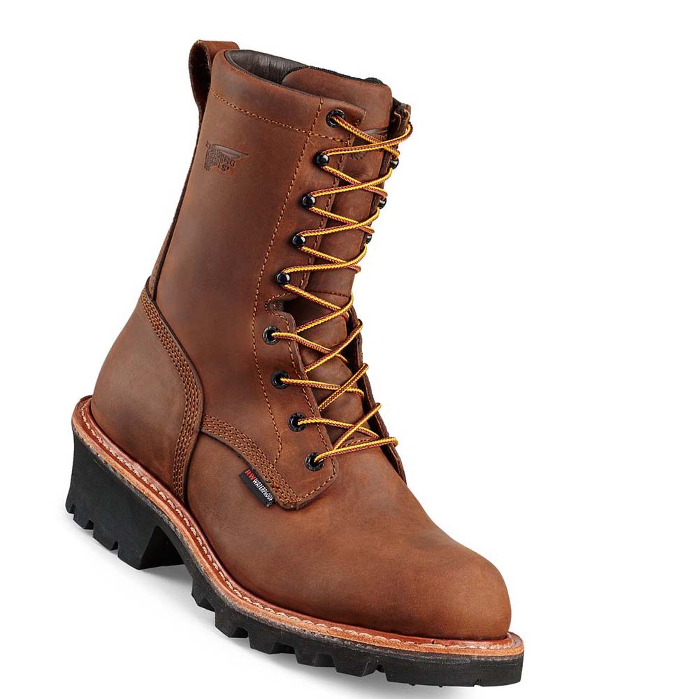 Brown Men\'s Red Wing LoggerMax 9-inch Soft Toe Waterproof Boots | AU386JPQ