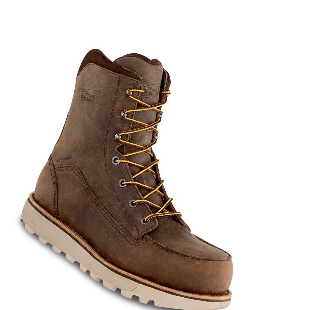 Brown Men\'s Red Wing Traction Tred Lite 8-inch Waterproof Safety Boots | AU345YXF