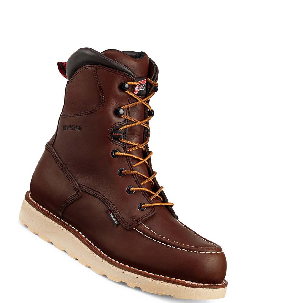 Burgundy Men\'s Red Wing Traction Tred 8-inch Waterproof Safety Boots | AU297WNB