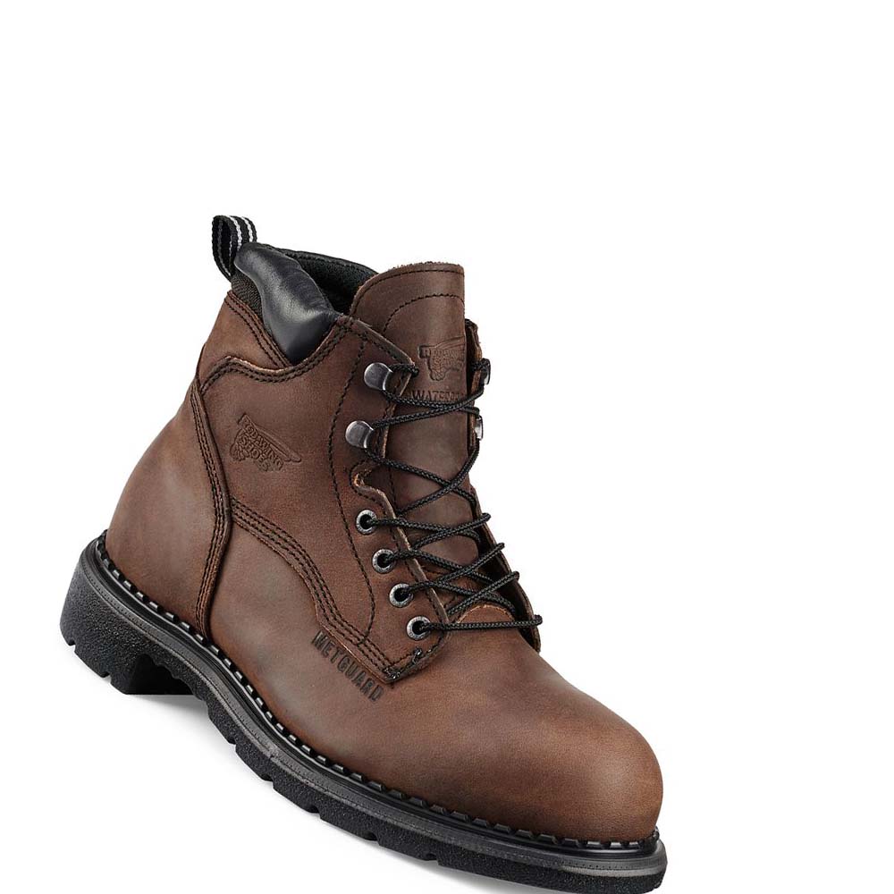 Coffee Men\'s Red Wing SuperSole® 6-inch Waterproof Safety Toe Metguard Safety Boots | AU299MQZ