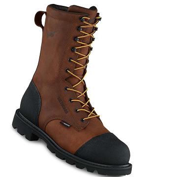 Brown Men's Red Wing TruWelt 10-inch Waterproof Safety Toe Metguard Safety Boots | AU32UZG